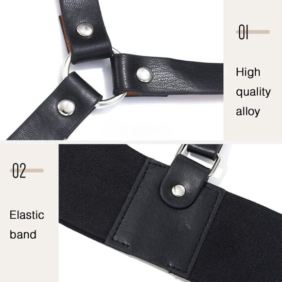 Women\'s Punk Leather Belt Adjustable Black Waistband for Casual and Party